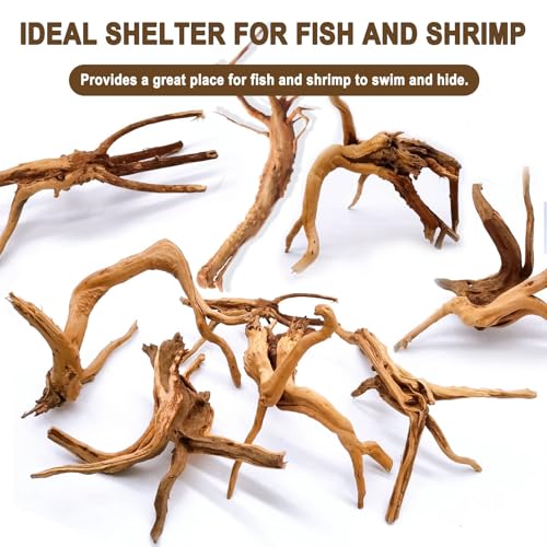 kathson 4Pcs Aquarium Driftwood, 4"-7" Small Natural Wood Driftwood Tree Fish Tank Decoration Assorted Branches Ornament for Fish, Shrimp, Aquatic Animals Play