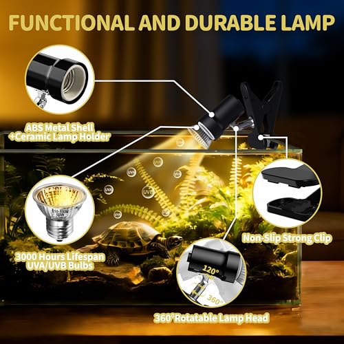 GOZILLA Reptile Heat Lamp, Turtle Lamp with 360°Rotatable Timing & Dimming Cycle Timer, 25W+50W UVA/UVB Reptile Light Bulbs for Reptile and Amphibian Tanks, Terrariums and Cages.(Black) - color: Timer Dimmer-Black