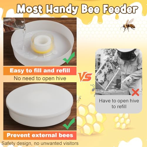 4 Pack Round Rapid Bee Feeder with 8 Anti-Drowning Sponge Rings for Hives, Compatible with 8-Frame and 10-Frame Beehives, Honeybee Feeder Water or Sugar Syrup Feeding Equipment for Outside