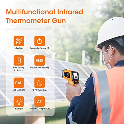 Laser Thermometer Infrared Temp Gun with Self Calibration -58°F to 1022°F (-50°C to 550°C), Not for Human Digital Infrared Thermometer Pyrometer with Backlit for Kitchen Cooking Industry, Automotive - color: Yellow -58°F ~ 1022°F