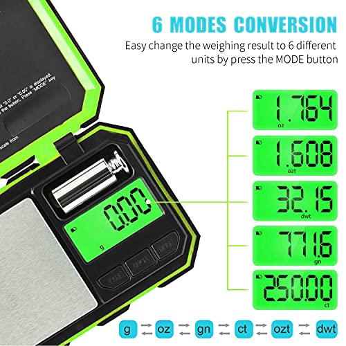 Fuzion Digital Pocket Scale, 200g x 0.01g Gram Scale High Precision | Mini Jewelry Scale with 50g Calibration Weight, 6 Units Ounces Grains, Tare Function for Jewelry, Coin, Powder, Food - color: Green, size: 200/0.01g