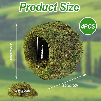 4pcs Crested Gecko Hide,Reptile Mossy Caves Hideout,Leopard Gecko Humid Hide,Natural Moss Cave Hiding Decor Tank Accessories for Reptiles, Amphibians,Invertebrates,Lizard,Frog