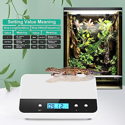 Automatic Reptile Mister with 4 Nozzles | 360° Adjustable Spray, Timer Control & External Reservoir for Terrariums