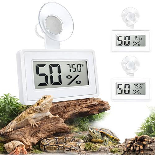 2 Pcs Suction Cup Reptile Thermometer Hygrometer, Fast-Read °F/°C Digital Temp&Humidity Gauge for Terrarium Tank Enclosure,for Gecko,Bearded Dragon,Snake,Tortoise,Hermit Crab,Jumping Spider (White) - color: White