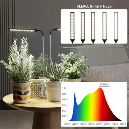 LED Grow Light 2 Pack, 6000K White Full Spectrum 144 LED Gooseneck Growing Lamp for Indoor Plants Growth,4 8 12 18Hrs Timer & Brightness Changeable,Insert Pole Extendable 4-10'' - size: 60W