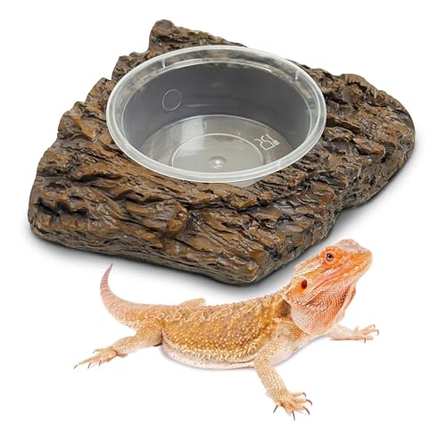 PINVNBY Gecko Feeder Bowl Resin Rock Reptile Water Dish with Feeding Cups Gecko Reptile Terrarium Tank Accessories for Bearded Dragons Leopard Lizard Snake Chameleon