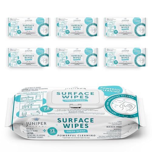 Juniper CLEAN 6 Pack Surface Cleaning Wipes Bleach Free, All-Purpose Cleaner for Bathroom, Kitchen, Office, 72 Count Soft Flow, Fresh Scent, Lint Free & Durable - size: 72 Count (Pack of 6)