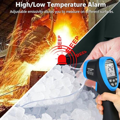 HOLDPEAK Pyrometer D:S=50:1, High Temp Infrared Thermometer -58℉~3272℉(-50℃~1800℃), Non-Contact Industrial Laser Thermometer Gun with Flashlight, Digital IR Temperature Gauge HP-1800 (NOT for Human) - color: 1PC-HP-1800-BLUE(-50~1800℃ Higher)