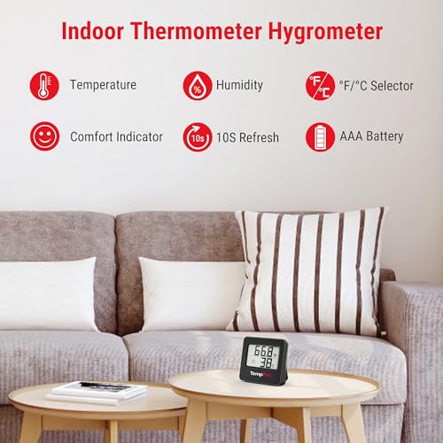 TempPro TempAir Hygrometer Indoor Thermometer for Home | Room Thermometer Humidity Meter with Accurate Temperature Humidity Sensor for Greenhouse Baby Room Office-1 Pack - size: Indoor Thermometer