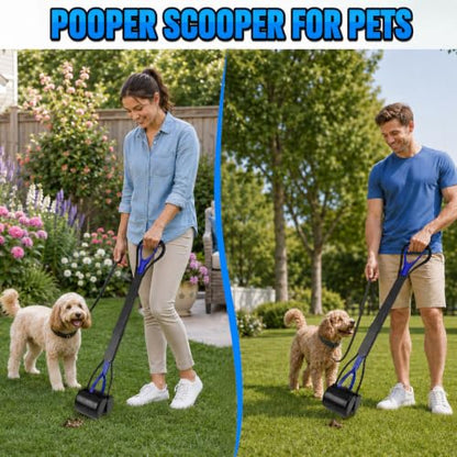 31inch Large Pooper Scooper for Dogs with Long Handle, Sturdy & Durable, Not Easy to Break, Lightweight & Easy to Use, Easy to Pick Up from Grass and Gravel | Less Bend Down, One-hand Operate Pick up for all Surface, Heavy Duty Poop Scooper for Large Medi