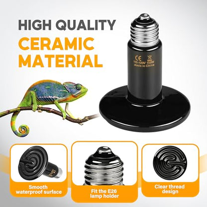 HealSmart 150W Reptile Heat Lamp Ceramic Heat Emitter, No Light Emitting Heat Bulbs, Suitable for Snake/Lizard/Spider, Plant Growth and Incubating Chicken, 2-Pack - size: 150W, style: 2 Pack