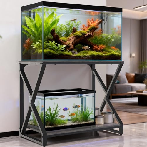 fishkeeper Heavy Duty Metal 50 Gal Aquarium Stand, 36" Lx20 Wx29 H, 720LBS | High Load-Bearing Capacity Fish Tank Stand, 2-Tier Storage Shelves for Reptile/Turtle/Terrarium/Breeder Tank Stand - size: 50 Gallon Without Power Outlet
