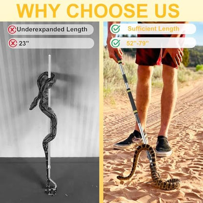 Snake Hook, Stainless Steel Snake Hook and Reptile for Controlling, Moving,Or Catching Snakes 52"-79" - size: 52-79inch