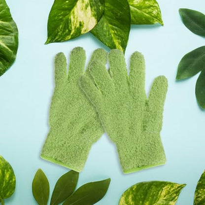 Microfiber Gloves, Dusting Gloves Microfiber Glove for Plants Mittens for houseplants Leaf Plant Care(Green)