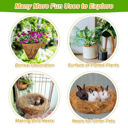 MAQIHAN Natural Coconut Husk Fiber - Organic Coconut Husk Silk for Plants | Organic Coco Coir for Bird Nesting Material, Potting Soil Cover, Greenery Covering, Home Decoration, Natural Plant Fiber 85g