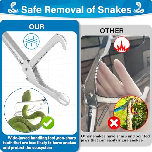 Snake Grabber Tool, 69" Snake Tongs Grabber for Rattlesnake Heavy Duty Professional Folding Snake Feeding Tongs Wide Jaw Snake Handling Tool Long Hndle Stainless Steel Tube Sponge Handle