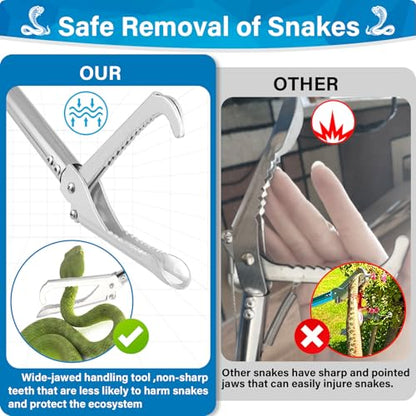 Snake Grabber Tool, 69" Snake Tongs Grabber for Rattlesnake Heavy Duty Professional Folding Snake Feeding Tongs Wide Jaw Snake Handling Tool Long Hndle Stainless Steel Tube Sponge Handle
