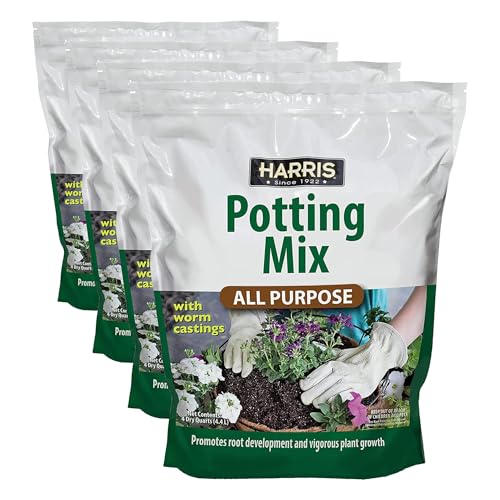 Harris All Purpose Premium Potting Soil Mix with Worm Castings and Other Nutrients, 4 Quarts (Pack of 4) - size: 4 Quart (Pack of 4)