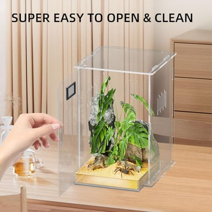 Reptile Terrariums with Temperature Hygrometer, 5.9"x5.9"x9.8" Acrylic Breeding Box Terrarium Cage Tank for Small Reptile Insect Home Office (Arboreal) - size: Arboreal--M (Tray)