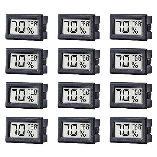 12 Pack Pgzsy Mini Small Digital Electronic Temperature Humidity Meters Gauge Indoor Thermometer Hygrometer LCD Display Fahrenheit (℉) for Humidors, Greenhouse, Garden