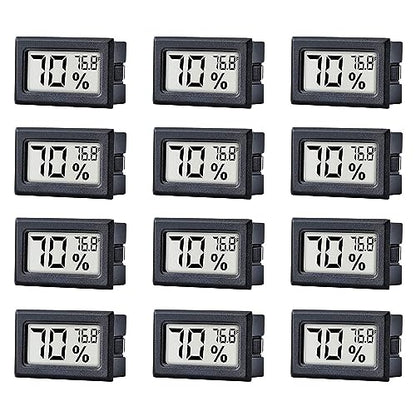 12 Pack Pgzsy Mini Small Digital Electronic Temperature Humidity Meters Gauge Indoor Thermometer Hygrometer LCD Display Fahrenheit (℉) for Humidors, Greenhouse, Garden
