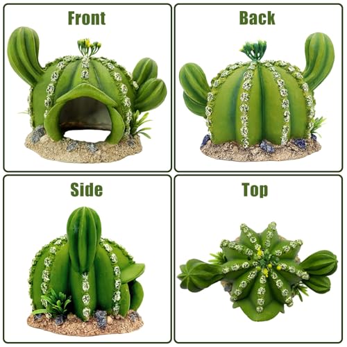 kathson Reptile Tank Decor Lizard Hide and Cave Plants Terrarium Decorations Resin Cactus Desert Aquarium Tank Habitat Accessories for Bearded Dragon Chameleon Leopard Gecko Snake Fish (Ball Cactus) - style: Style B