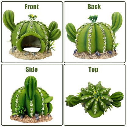 kathson Reptile Tank Decor Lizard Hide and Cave Plants Terrarium Decorations Resin Cactus Desert Aquarium Tank Habitat Accessories for Bearded Dragon Chameleon Leopard Gecko Snake Fish (Ball Cactus) - style: Style B