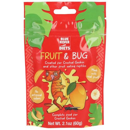 Blue River Diets Crested Gecko Diet | Fruit & Bug | All Natural Low Fat Complete Gecko Food | 2.1oz