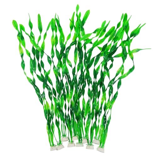 AQUANEAT Fish Tank Artificial Plants, Aquarium Plastic Seaweed Decorations, 23.5Inch Tall Fake Green Accessories, 10 Packs - size: 23.5inch
