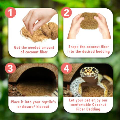SunGrow Coconut Husk Fiber for Reptile Cave Bedding, Improve Air Ventilation, Coco Coir Burrowing & Resting Vivarium Accessory for Hermit Crabs, Geckos, Hamsters, Bearded Dragons, Snakes, Turtles