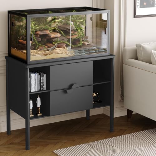 Reptile Enclosure, Animal Cages, Large Vivarium Tank, Visual and Ventilated Large Habitats, Tempered Glass Door Panel, for Rat, Guinea Pig, Lizards, Snakes, Black