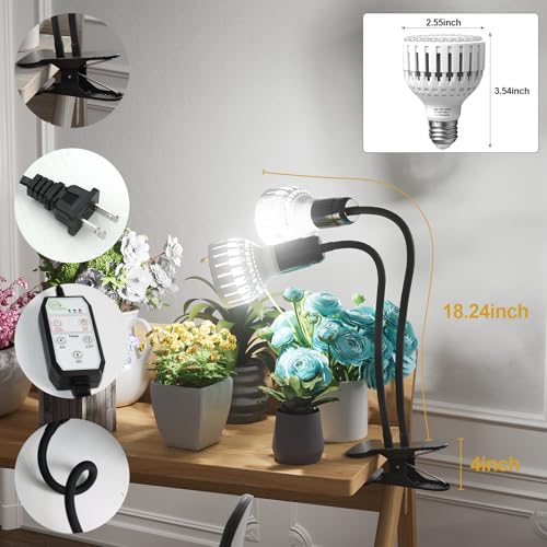 Grow Light,24W (160Watts Equiv) 5000K White Full Spectrum LED Growing Lamp Clip on Desk for Indoor Plants,Bulbs Replaceable & Non-dimmable (Black, 160W) - size: 160W