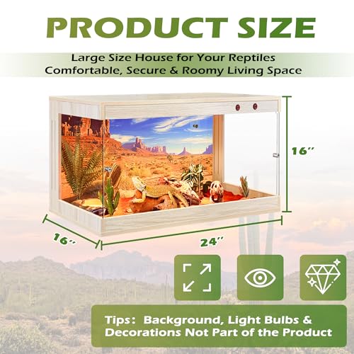 Royxen Reptile Enclosure,31 Gallons Reptile Tank with Wooden Top and Lockable Design,Tempered Glass Bearded Dragon Tank for Lizard Gecko Habitat (Oak,24" Length) - color: Oak, size: 31 Gallons,24" Length
