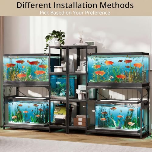 VOWNER 20-29 Gallon Fish Tank Stand with Power Outlet, Wood Aquarium Stand with Shelves for Fish Tank Accessories Storage, Heavy Duty Metal Frame, Turtle Reptile Terrarium Stand, Load 500lb, Grey - color: Grey