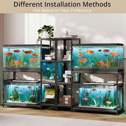 VOWNER 20-29 Gallon Fish Tank Stand with Power Outlet, Wood Aquarium Stand with Shelves for Fish Tank Accessories Storage, Heavy Duty Metal Frame, Turtle Reptile Terrarium Stand, Load 500lb, Grey - color: Grey