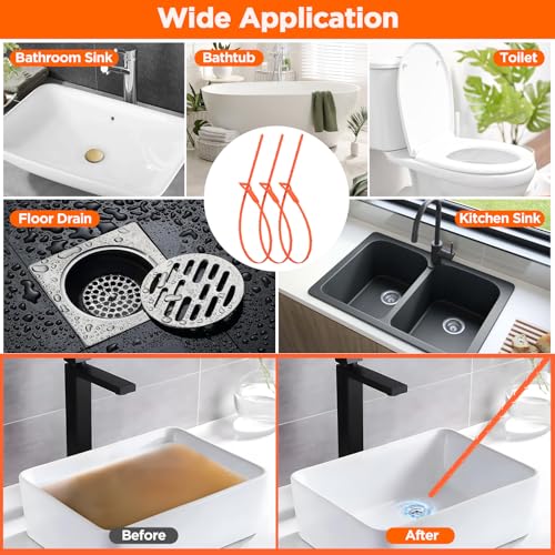 Forlivese 25 Inch Drain Snake, 6 Pack Drain Clog Remover | Sink Snake for Sewer Kitchen Sink Bathroom Tub Toilet Clogged Drains Relief Cleaning Tool