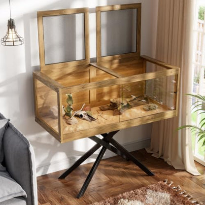 PAKASEPT 100 Gallon Reptile Enclosure Bearded Dragon Tank Stand Mesh Top | Tempered Glass,Breathable Metal Mesh Top,Stable X-Shape Metal Stand,Habitat For Bearded Dragon Snake Gecko Chameleon Tortoise - size: 100 Gallons