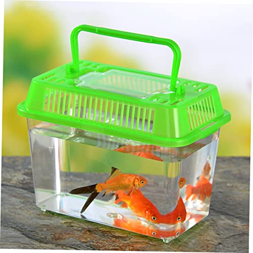STOBOK Portable Fish Tank Handheld Aquarium Plastic Fish Tank with Handle Transparent Turtle Box Breeding Case for Goldfish Turtle Small Pet Travel 5.90 X 4.33 X 3.74 in