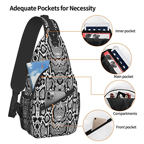 Snake Skin Sling Bag Animal Crossbody Chest Daypack Casual Backpack Women Shoulder Bag For Travel Picnic - color: Snake 08