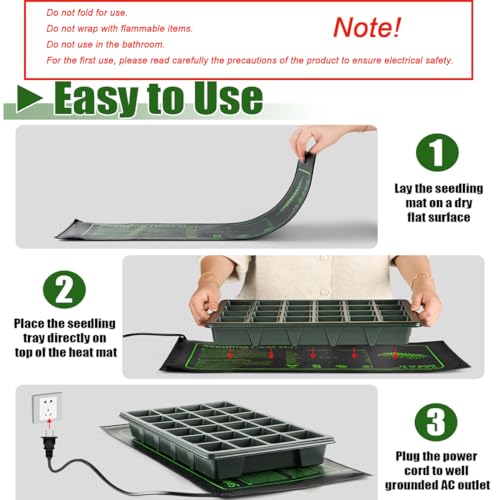 2 Pack Seedling Heat Mat for Seed Starting Plants Germination, 10"x20.5" | Improve germination rate, Stable uniform heat, Ideal germination temperature 75- 95°F(24-35°C),Waterproof, Fit 1020 Tray - size: 10×20"-2P