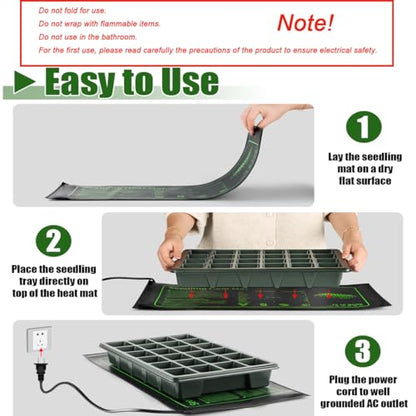 2 Pack Seedling Heat Mat for Seed Starting Plants Germination, 10"x20.5" | Improve germination rate, Stable uniform heat, Ideal germination temperature 75- 95°F(24-35°C),Waterproof, Fit 1020 Tray - size: 10×20"-2P