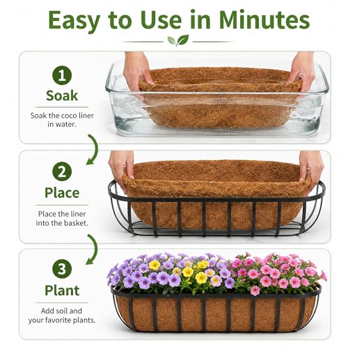 HFHOME Coco Liners for Planters, 48 Inch 2 Pack Natural Coconut Coir Fiber Window Box Liners, Wall Hanging Basket and Flower Box, Trough Coco Planter for Garden Fence - size: 48 2P HALF