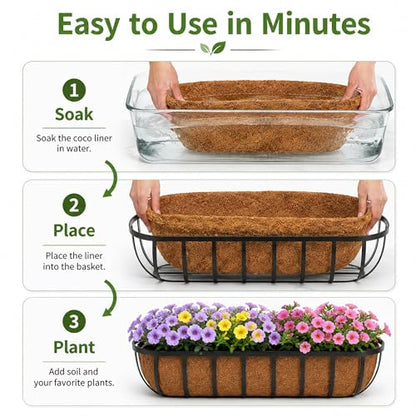 HFHOME Coco Liners for Planters, 48 Inch 2 Pack Natural Coconut Coir Fiber Window Box Liners, Wall Hanging Basket and Flower Box, Trough Coco Planter for Garden Fence - size: 48 2P HALF
