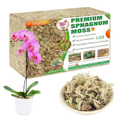 2.2LB Sphagnum Moss for Plants- 40QT Natural Long Fibers Orchid Moss | Moisture Retention & Drainage Balance, Plant Moss for Orchids, Succulents, Carnivorous, Ferns, Reptile Bedding & Terrariums - size: 40 QT(2.2 lb)