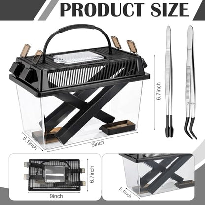 Cricket Keeper with Feeding Kit Transparency Cricket Keeper with Tubes Includes Feeding Tongs and Curved Tweezers Insect Breeding Box for Gecko Snake Lizards(1 Pack,11.8 x 7.9 x 7.1 Inch) - size: 11.8 x 7.9 x 7.1 Inch