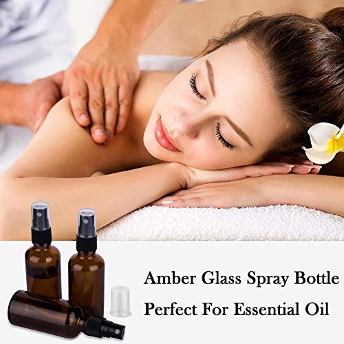 2oz Amber Glass Spray Bottles for Essential Oils, Set of 3 | Small, Travel, Mini, Empty, Fine Mist, for Facial, Cosmetic, Perfume, Hair Care, Room, Refillable, Leakproof, UV protection - color: Black Amber