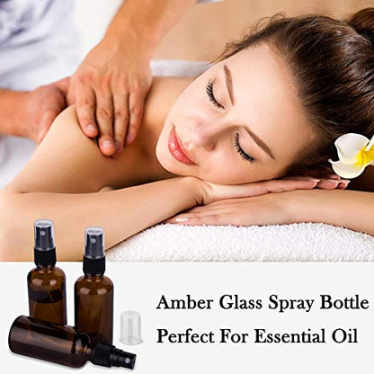 2oz Amber Glass Spray Bottles for Essential Oils, Set of 3 | Small, Travel, Mini, Empty, Fine Mist, for Facial, Cosmetic, Perfume, Hair Care, Room, Refillable, Leakproof, UV protection - color: Black Amber