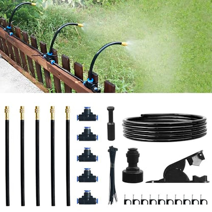 Quibbay 16.4Ft Drip Irrigation System, Automatic Garden Irrigation System with 360-degree Bending Dropper, Atomizing Watering Misting System with Copper Nozzle for Garden Plant Lawn Patio(5 Nozzles) - size: 16.4FT