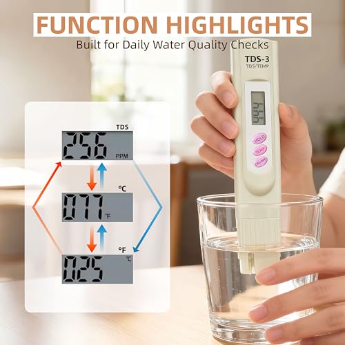TDS Meter Digital Water Tester for Drinking Water, 3 in 1 TDS,EC,Temperature Meter,Portable Water Testing Kits for Hydroponics Aquarium and RO System