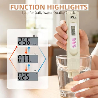 TDS Meter Digital Water Tester for Drinking Water, 3 in 1 TDS,EC,Temperature Meter,Portable Water Testing Kits for Hydroponics Aquarium and RO System